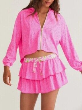 Loveshackfancy X Hurley Neon Pink Ruffled Swim Skirt NWT Large
